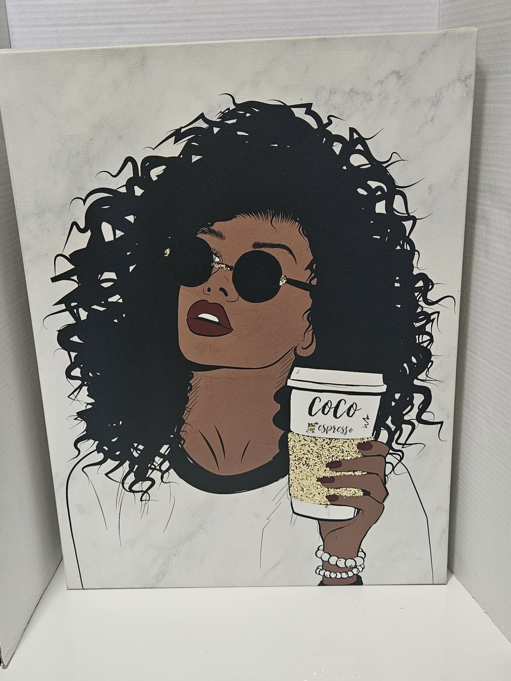 Coco Espresso Art Print - Black Hair, Gold Accent